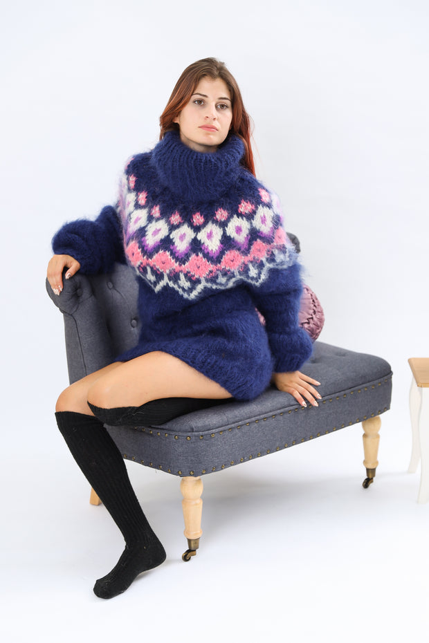 Beautiful Blue Icelandic Fluffy Mohair Turtleneck Sweater