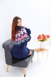 Beautiful Blue Icelandic Fluffy Mohair Turtleneck Sweater