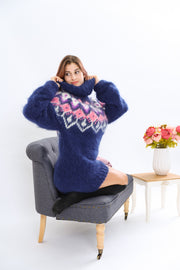 Beautiful Blue Icelandic Fluffy Mohair Turtleneck Sweater