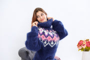 Beautiful Blue Icelandic Fluffy Mohair Turtleneck Sweater