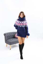 Beautiful Blue Icelandic Fluffy Mohair Turtleneck Sweater