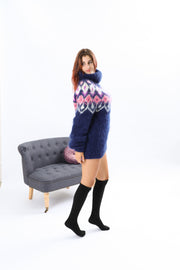 Beautiful Blue Icelandic Fluffy Mohair Turtleneck Sweater