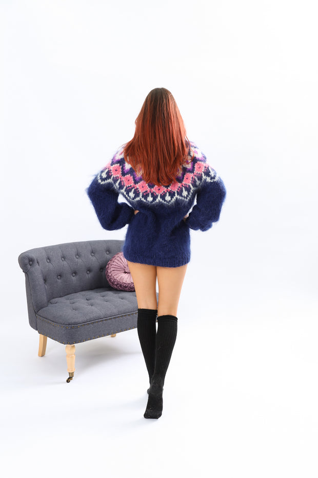 Beautiful Blue Icelandic Fluffy Mohair Turtleneck Sweater