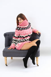 Handmade Pink Nordic Rure  Wool Sweater