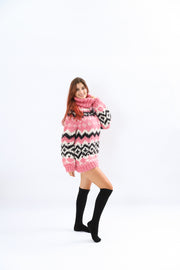 Handmade Pink Nordic Rure  Wool Sweater