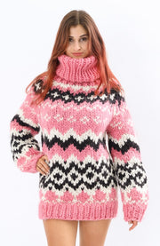 Handmade Pink Nordic Rure  Wool Sweater