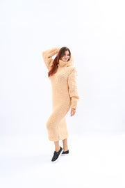 Chunky Wool  Sweater Dress with Hoodie and Turtleneck