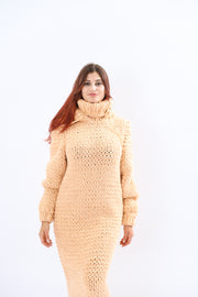 Chunky Wool  Sweater Dress with Hoodie and Turtleneck