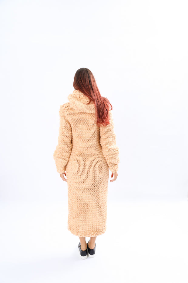 Chunky Wool  Sweater Dress with Hoodie and Turtleneck