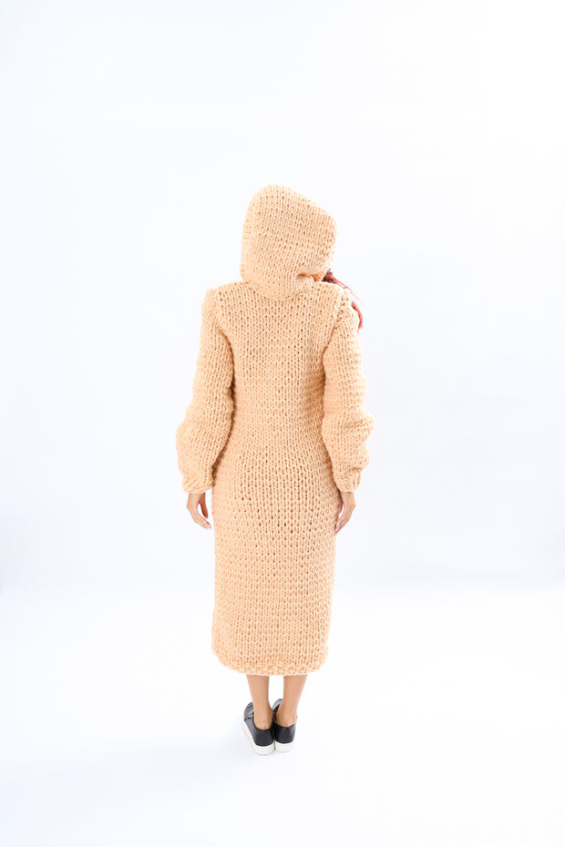 Chunky Wool  Sweater Dress with Hoodie and Turtleneck