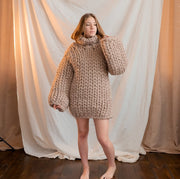 2XL Ready Merino Beige Chunky Handmade Wool Sweater