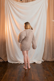 2XL Ready Merino Beige Chunky Handmade Wool Sweater