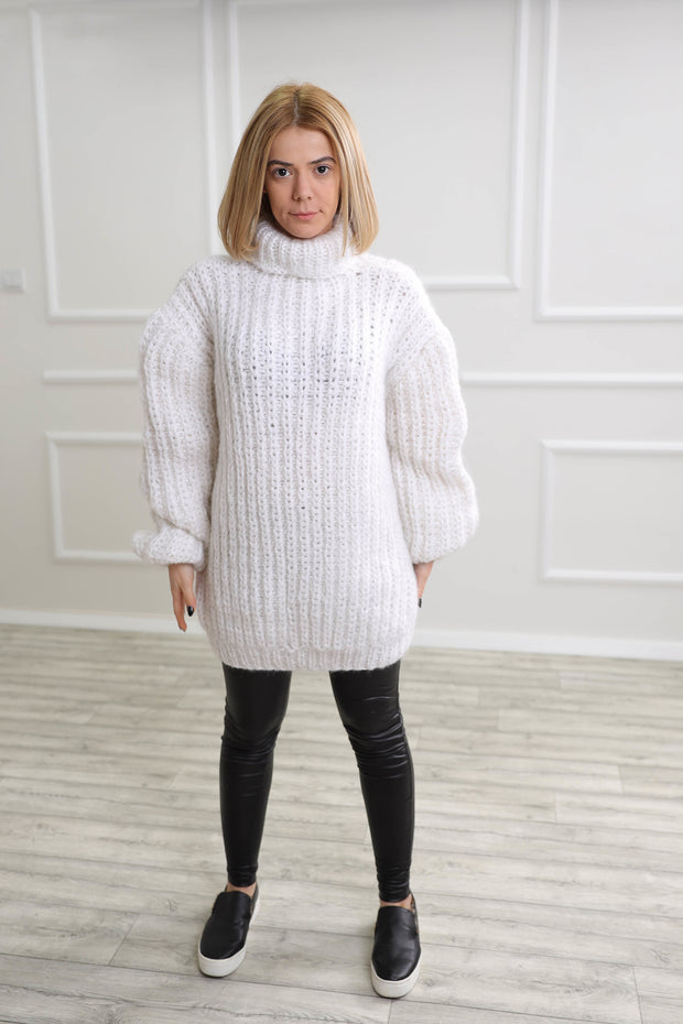 White turtleneck mohair sweater