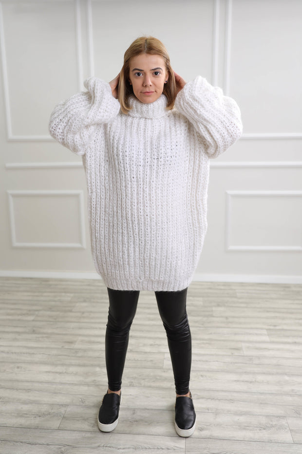 White turtleneck mohair sweater