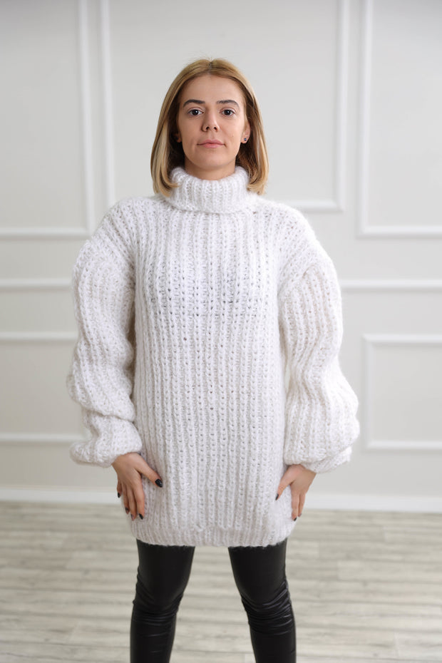 White turtleneck mohair sweater