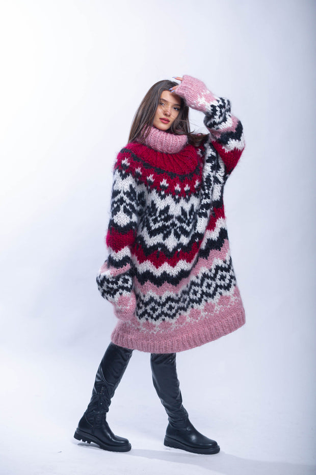 Fluffy Huge Icelandic Mohair Turtleneck Sweater Dress