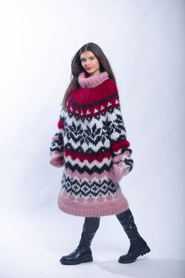 Fluffy Huge Icelandic Mohair Turtleneck Sweater Dress