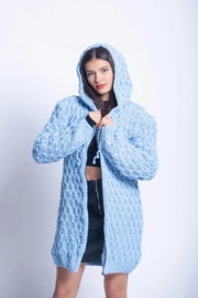 2XL Ready to ship Blue Hoodie Zipper Alpaca Cardigan
