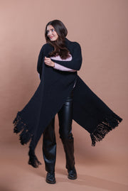 Ready to ship Black Long Wool Knit Scarf, Wide Wool Scarf