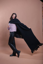 Ready to ship Black Long Wool Knit Scarf, Wide Wool Scarf
