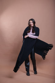 Ready to ship Black Long Wool Knit Scarf, Wide Wool Scarf