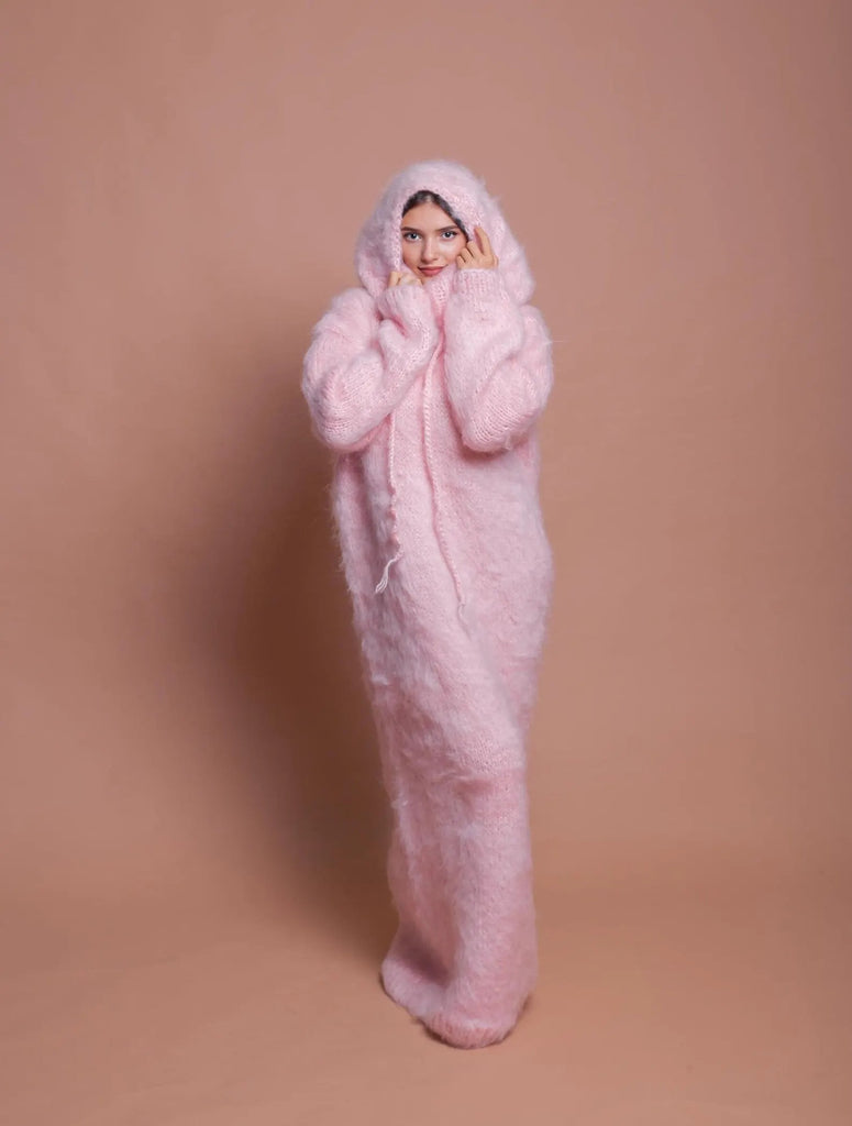 Luxurious Oversized Pink Fluffy Mohair Hoodie Maxi Dress Molimarks Luxurious Oversized Pink Fluffy Mohair Hoodie Maxi Dress Molimarks