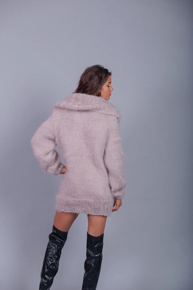 Oversized Crochet Mohair Turtleneck Sweater