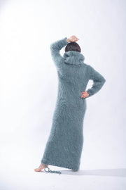 Fluffy Turtleneck Mohair Sweater Dress with Strings