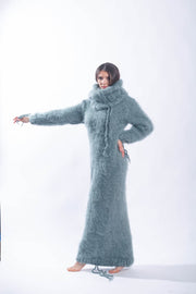 Fluffy Turtleneck Mohair Sweater Dress with Strings