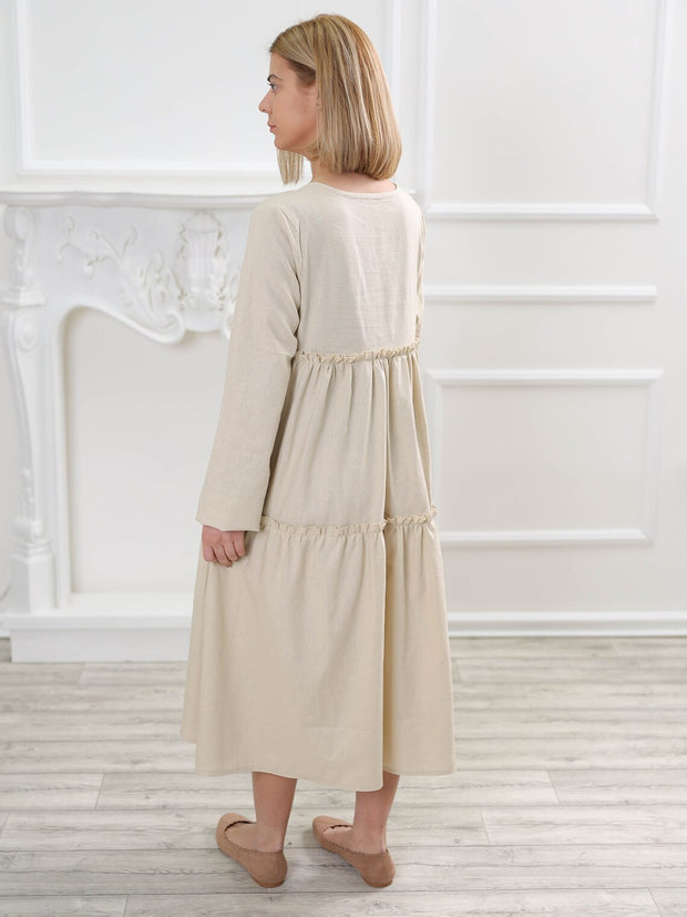 Long Sleeve Linen Dress with Pockets