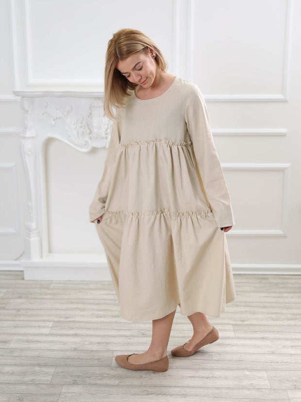 Long Sleeve Linen Dress with Pockets