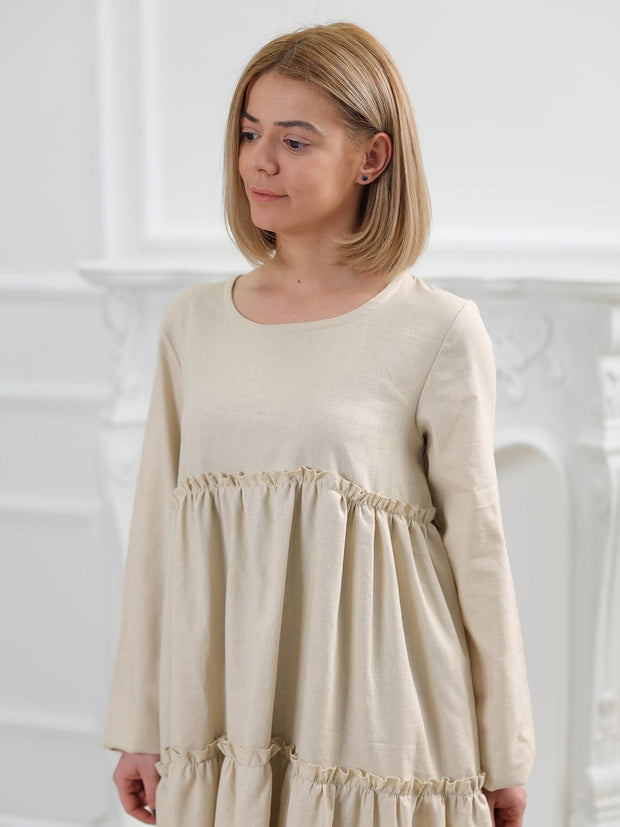 Long Sleeve Linen Dress with Pockets