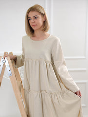 Long Sleeve Linen Dress with Pockets