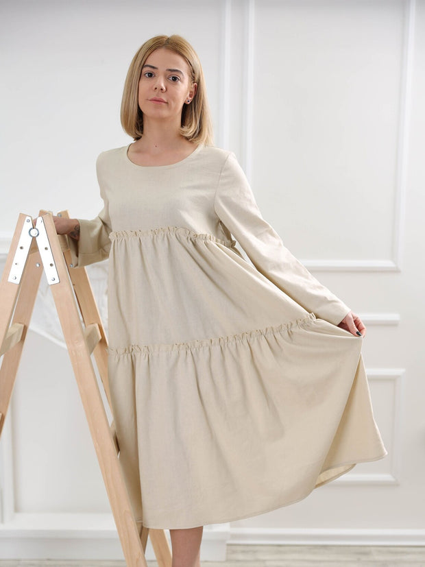 Long Sleeve Linen Dress with Pockets