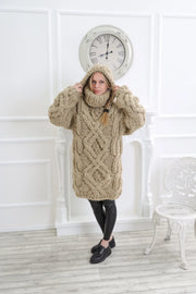 Oversized Cable Knit Wool Hooded Sweater