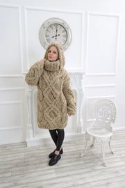 Oversized Cable Knit Wool Hooded Sweater