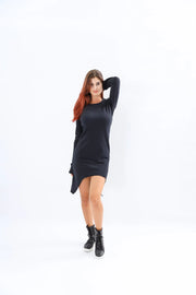 Asymmetrical Black Cotton Dress