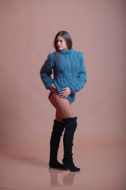 Blue Fluffy Mohair Bodysuit