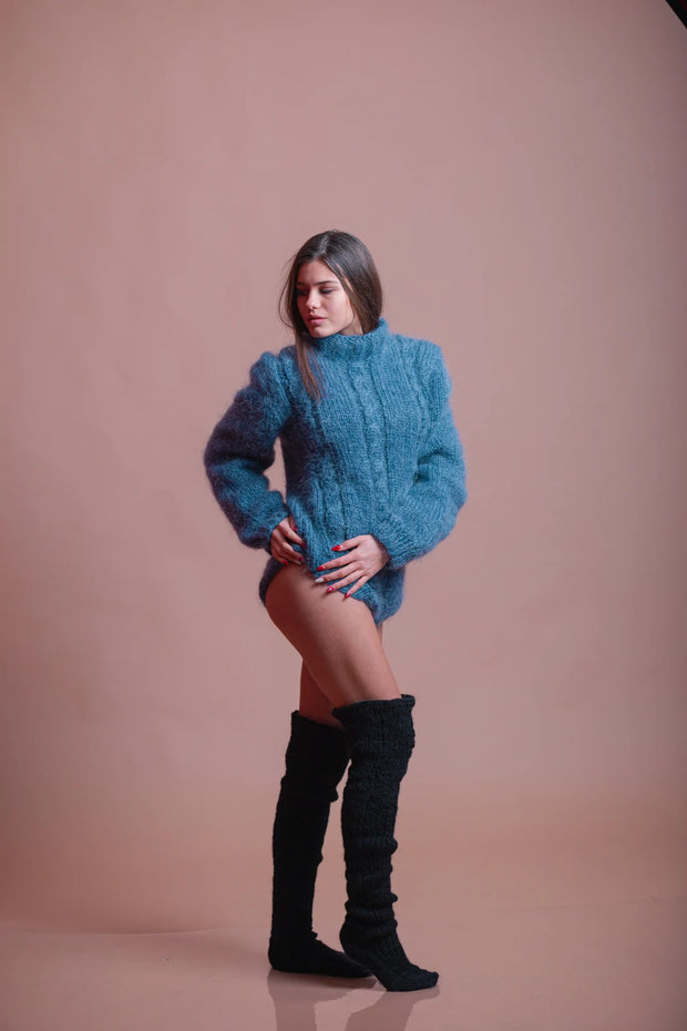 Blue Fluffy Mohair Bodysuit