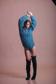 Blue Fluffy Mohair Bodysuit