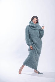 Fluffy Turtleneck Mohair Sweater Dress with Strings