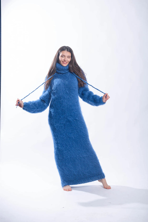 Fluffy Mohair Hoodie Dress with Strings