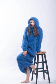 Fluffy Mohair Hoodie Dress with Strings