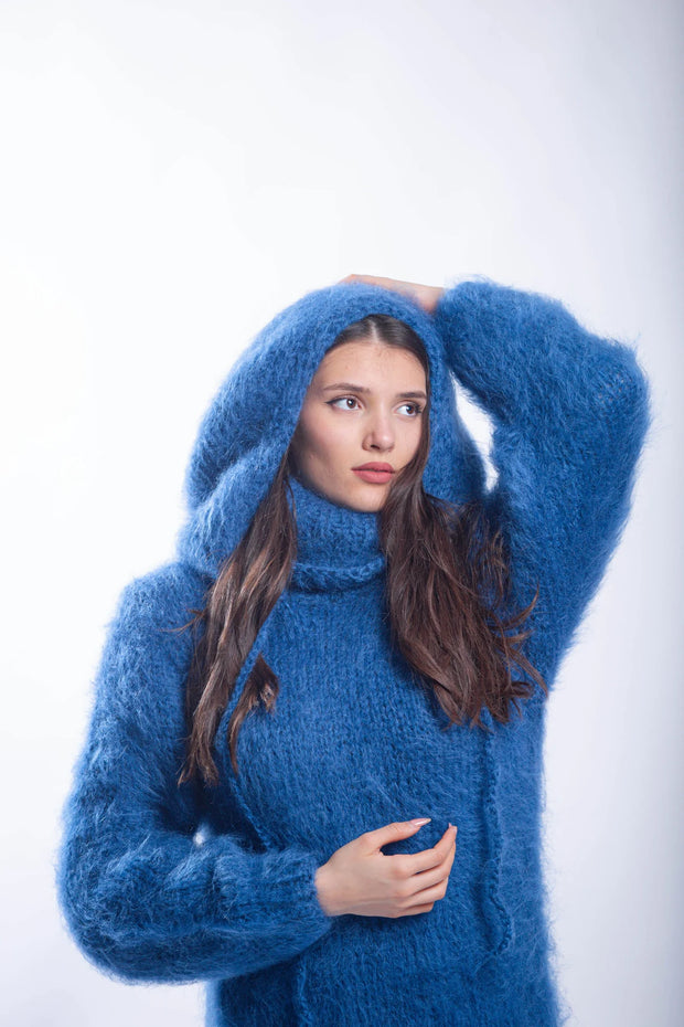 Fluffy Mohair Hoodie Dress with Strings