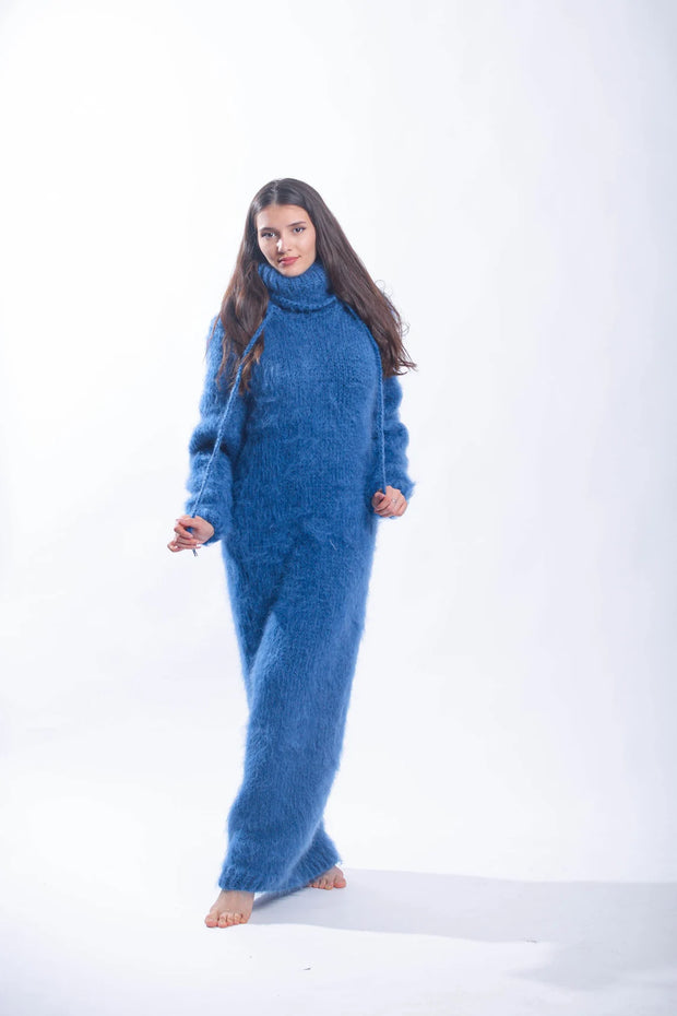 Fluffy Mohair Hoodie Dress with Strings