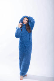 Fluffy Mohair Hoodie Dress with Strings