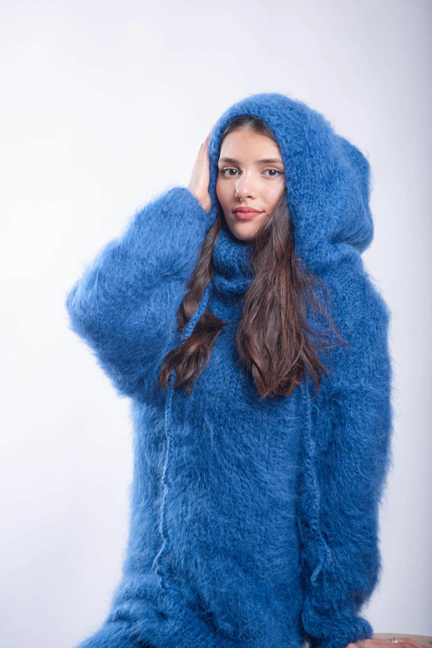 Fluffy Mohair Hoodie Dress with Strings