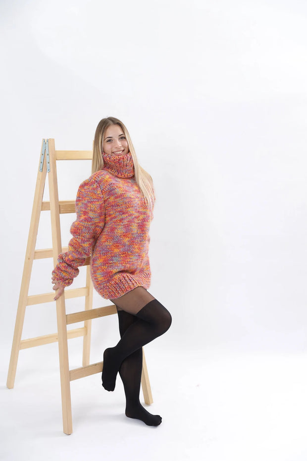 Melange Orange Wool Turtleneck Sweater