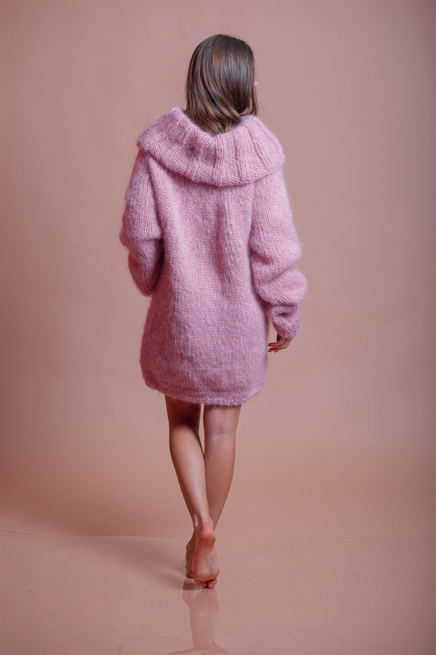 pink mohair sweater dress Mohair Pink Oversized Sweater Dress off the Shoulder Chunky Hand Knit Dress Open Shoulders Wool Long Sweater Many Colors Sweater-dress