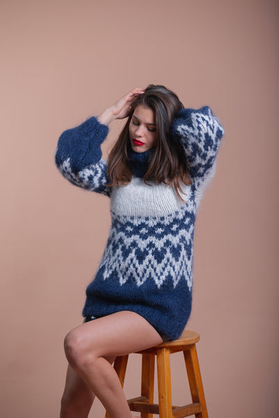 Beautiful Icelandic Blue Mohair Sweater